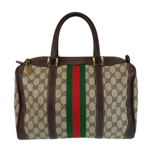 14389
GUCCI グッチ シェリーライン ブラウン ベージュ ゴールド金具 GGスプリームキャンバス / レザー ハンドバッグ ボストンバッグ  レディース