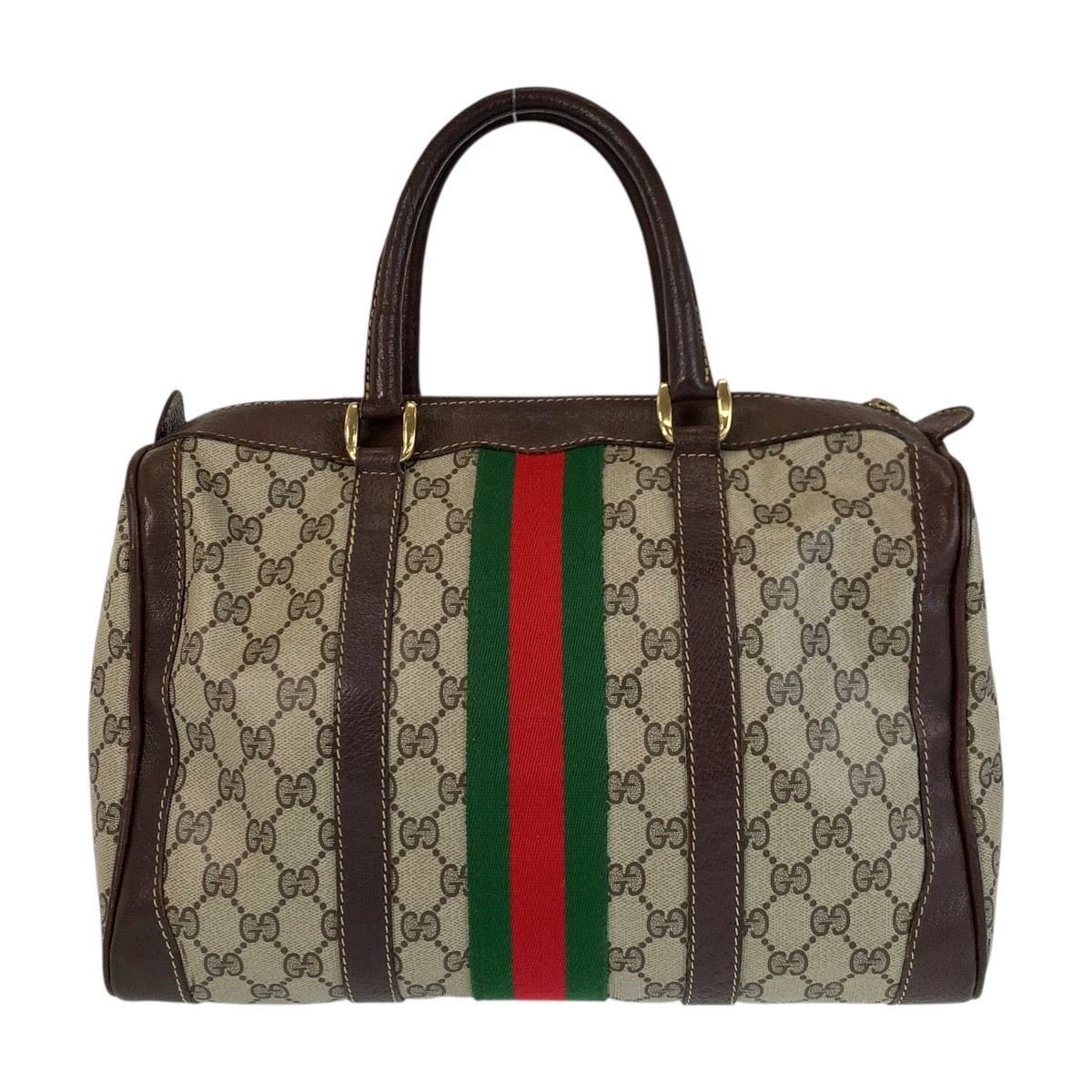 14389
GUCCI グッチ シェリーライン ブラウン ベージュ ゴールド金具 GGスプリームキャンバス / レザー ハンドバッグ ボストンバッグ  レディース