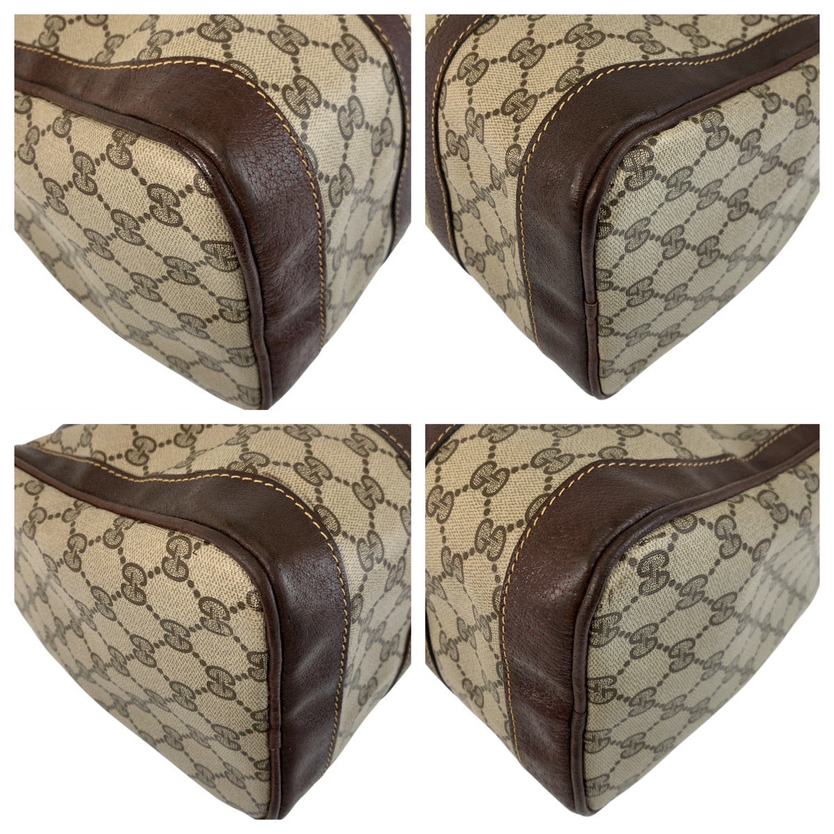 14389
GUCCI グッチ シェリーライン ブラウン ベージュ ゴールド金具 GGスプリームキャンバス / レザー ハンドバッグ ボストンバッグ  レディース