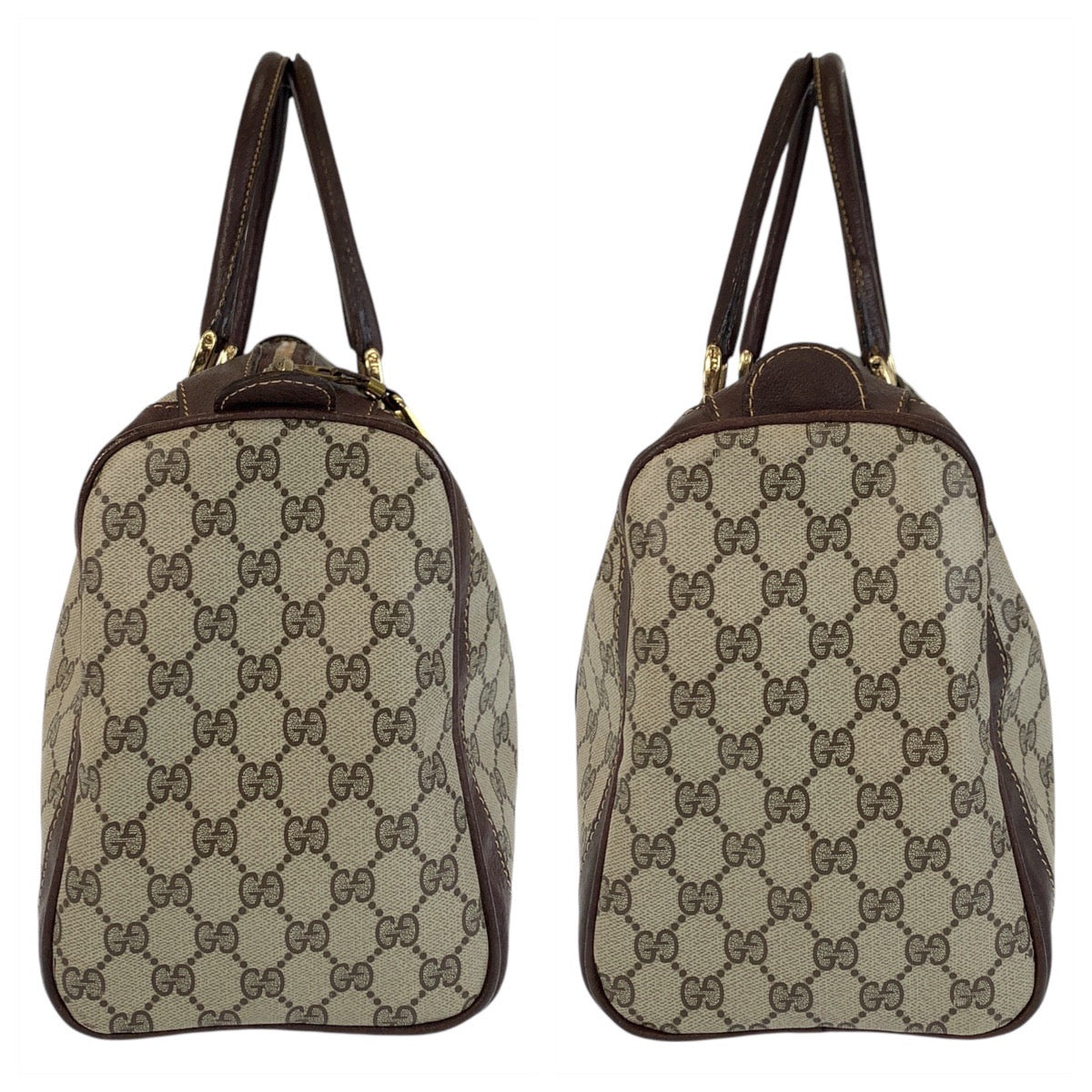 14389
GUCCI グッチ シェリーライン ブラウン ベージュ ゴールド金具 GGスプリームキャンバス / レザー ハンドバッグ ボストンバッグ  レディース