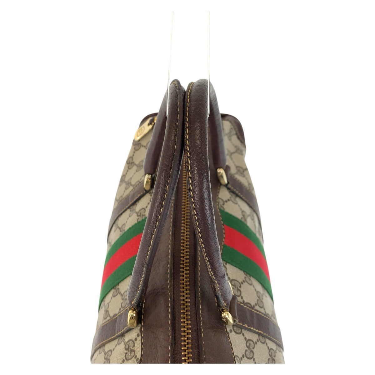 14389
GUCCI グッチ シェリーライン ブラウン ベージュ ゴールド金具 GGスプリームキャンバス / レザー ハンドバッグ ボストンバッグ  レディース