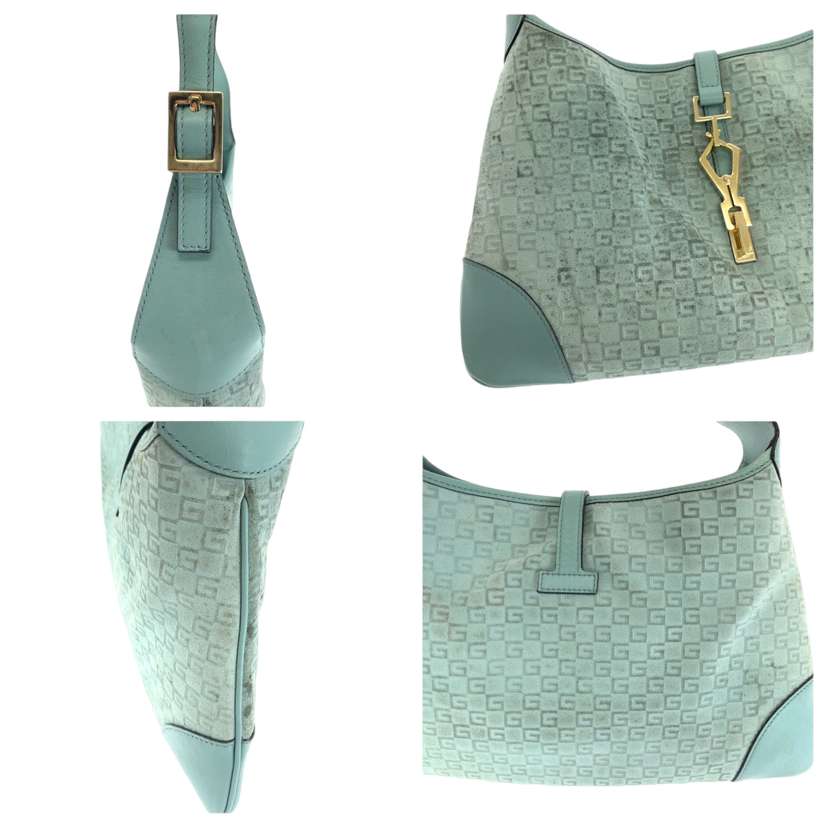 14390
GUCCI グッチ ジャッキー ブルー ゴールド金具 GGキャンバス 001 4057 ショルダーバッグ ホーボー  レディース