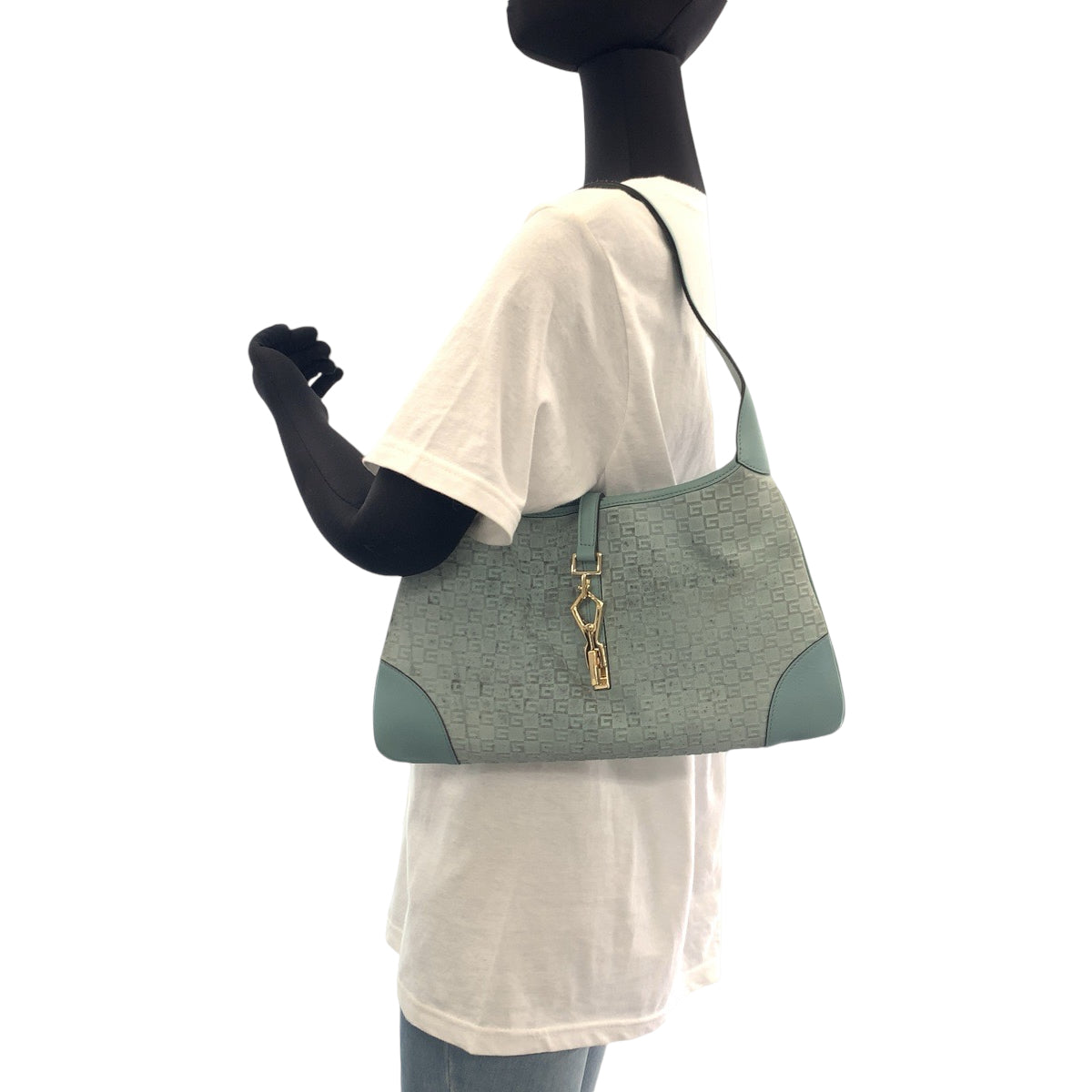 14390
GUCCI グッチ ジャッキー ブルー ゴールド金具 GGキャンバス 001 4057 ショルダーバッグ ホーボー  レディース