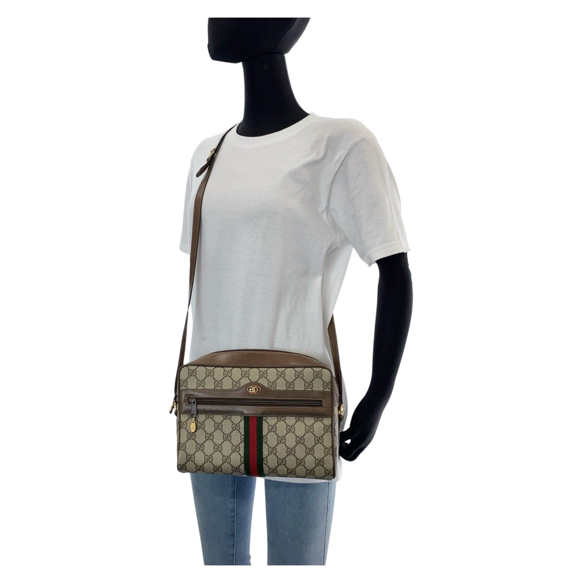13908
GUCCI グッチ シェリーライン オールドグッチ ブラウン ゴールド金具 PVC / レザー 72 02 005 斜め掛け ショルダーバッグ メッセンジャーバッグ  レディース