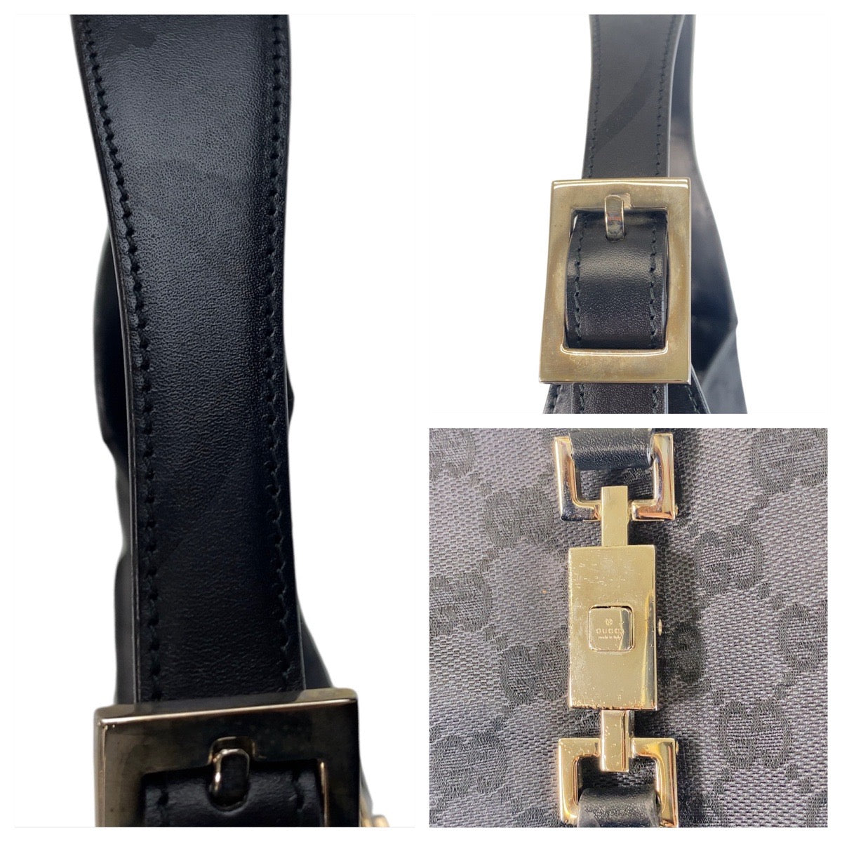 GUCCI グッチ ジャッキー ブラック 黒 シルバー金具 GGキャンバス / レザー 001 3306 ホーボー ショルダーバッグ  レディース