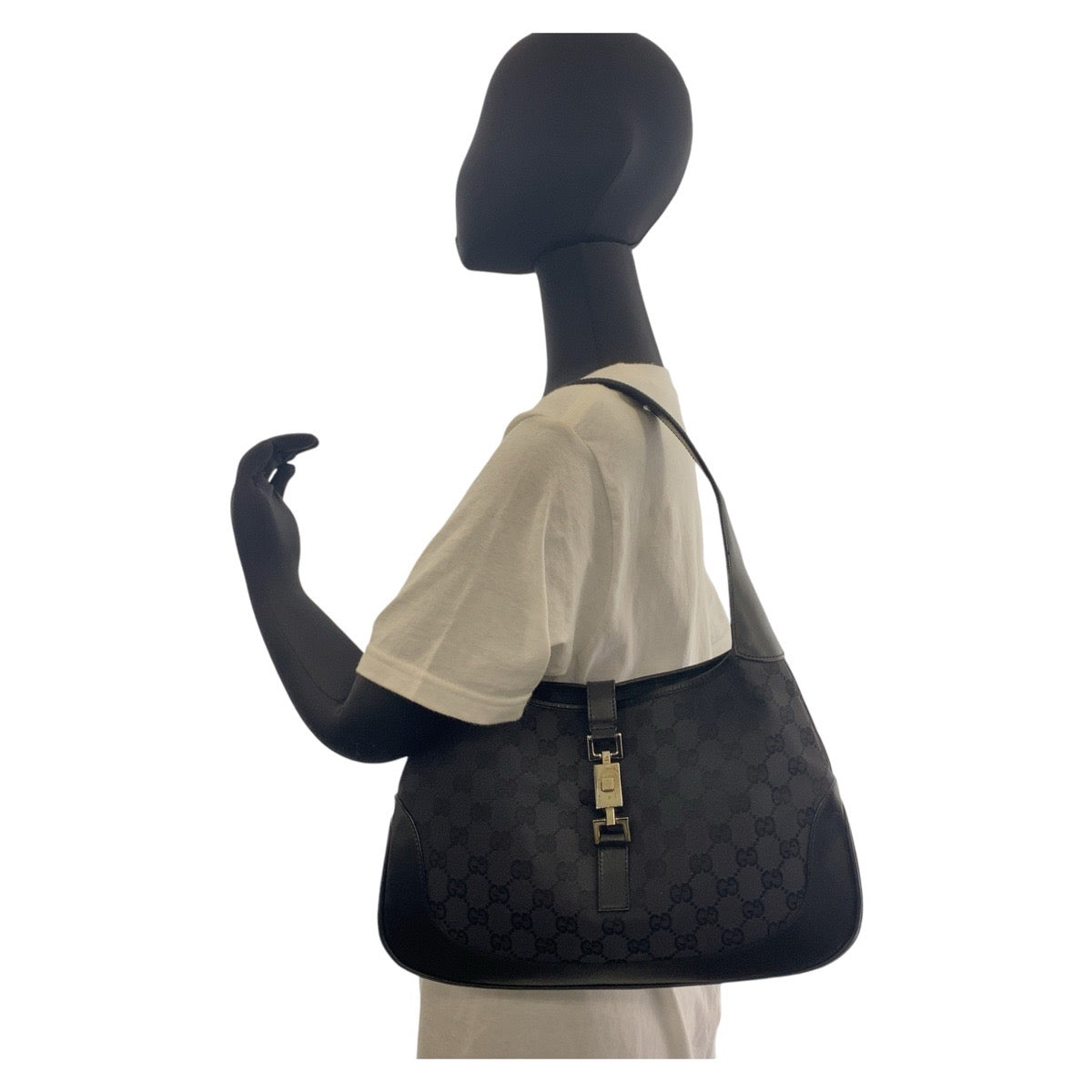 GUCCI グッチ ジャッキー ブラック 黒 シルバー金具 GGキャンバス / レザー 001 3306 ホーボー ショルダーバッグ  レディース