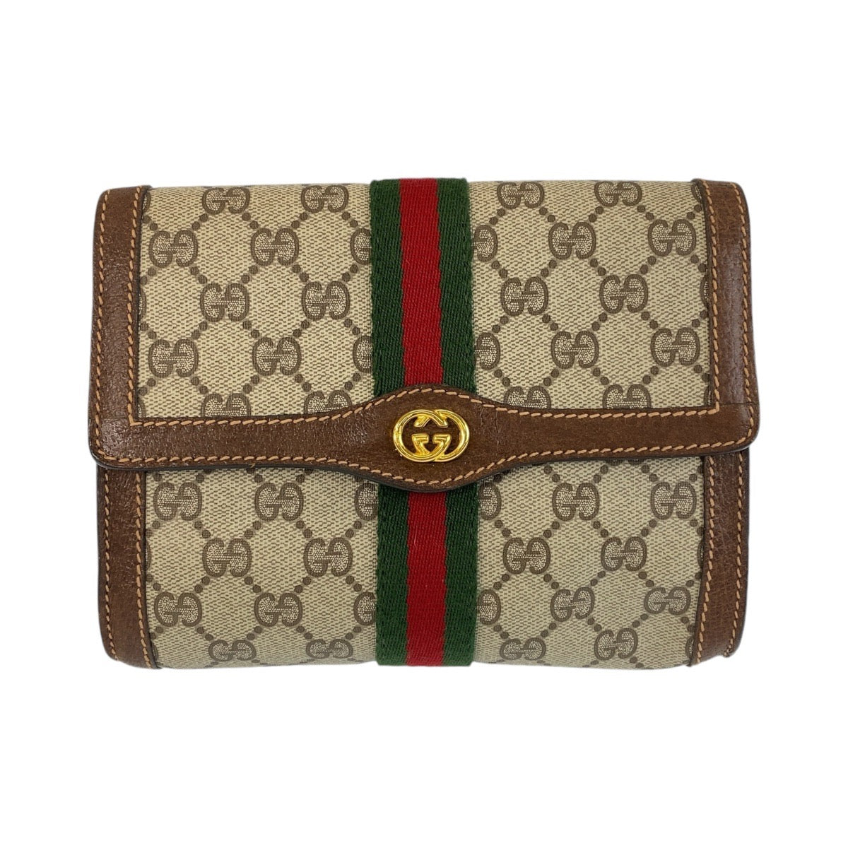 14391
GUCCI グッチ シェリーライン インターロッキング ブラウン ゴールド金具 PVC / レザー クラッチバッグ セカンドバッグ  レディース