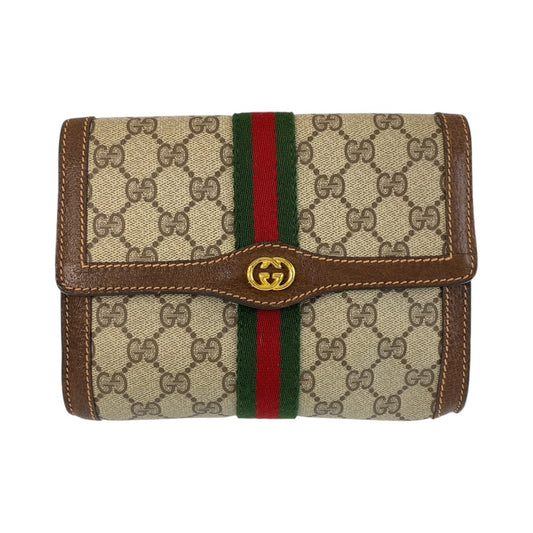 14391
GUCCI グッチ シェリーライン インターロッキング ブラウン ゴールド金具 PVC / レザー クラッチバッグ セカンドバッグ  レディース