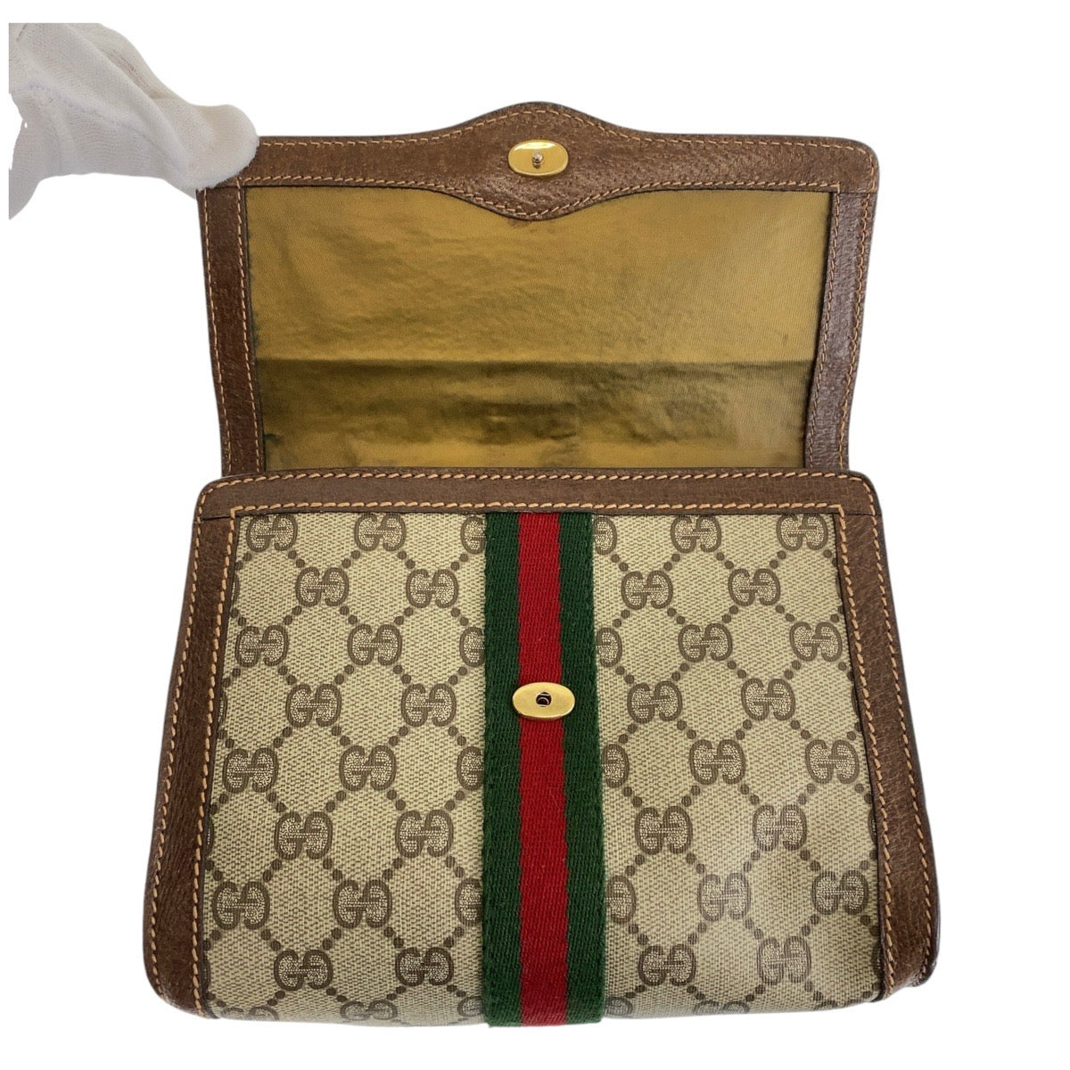 14391
GUCCI グッチ シェリーライン インターロッキング ブラウン ゴールド金具 PVC / レザー クラッチバッグ セカンドバッグ  レディース