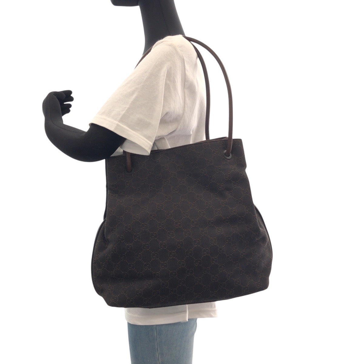 14392
GUCCI グッチ ダークブラウン GGキャンバス / レザー 101341 トートバッグ ショルダーバッグ  レディース