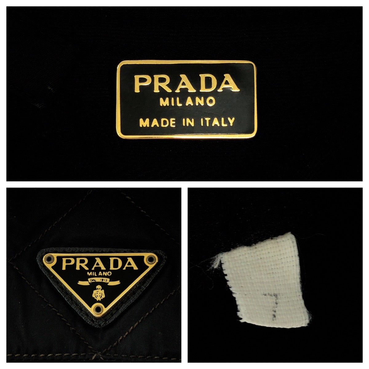 14393
PRADA プラダ ヴィンテージ テスート 三角ロゴプレート ブラック 黒 ゴールド金具 ナイロン チェーンショルダーバッグ ポシェット  レディース