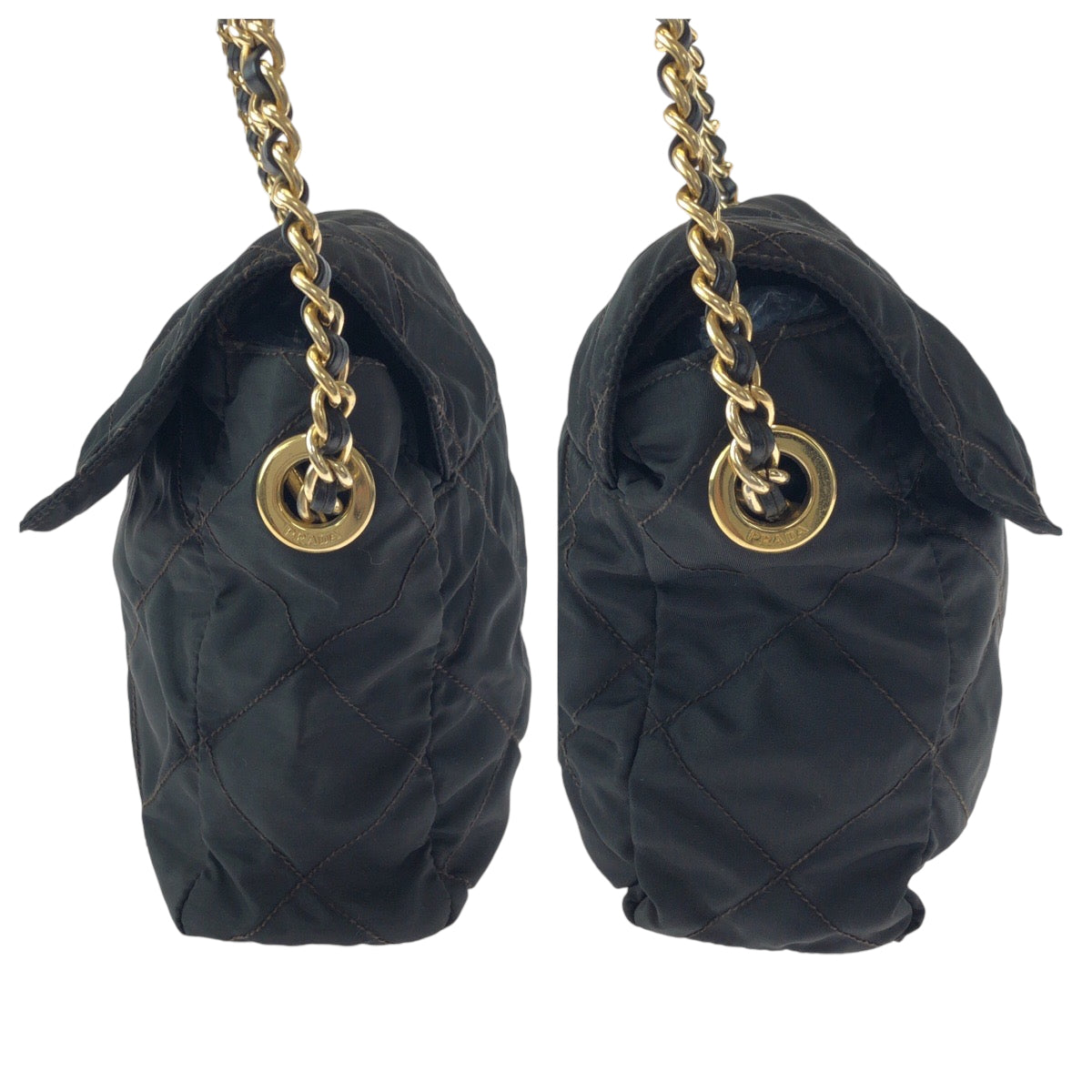 14393
PRADA プラダ ヴィンテージ テスート 三角ロゴプレート ブラック 黒 ゴールド金具 ナイロン チェーンショルダーバッグ ポシェット  レディース