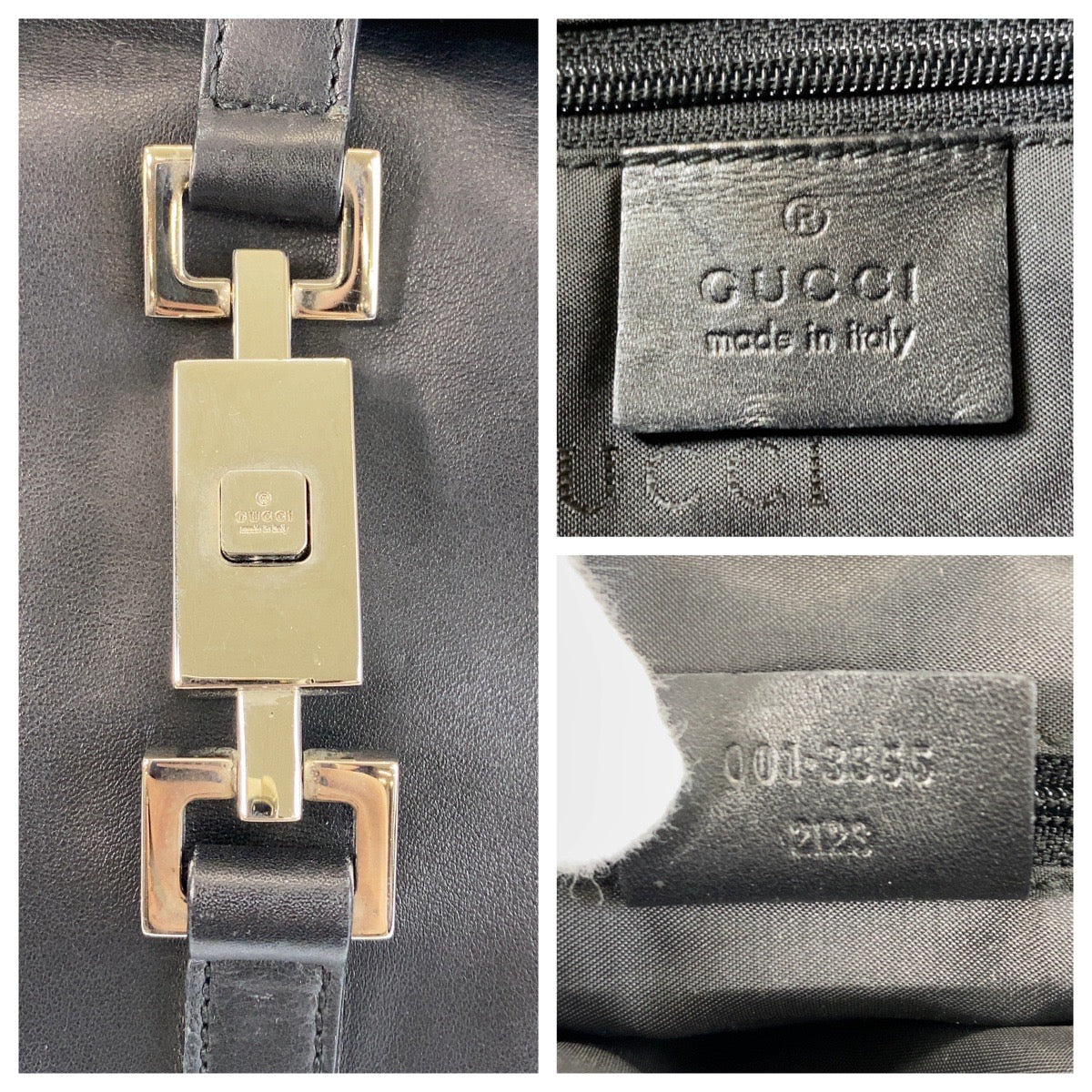 14394
GUCCI グッチ ジャッキー ブラック 黒 シルバー金具 レザー 001 3355 ショルダーバッグ  レディース