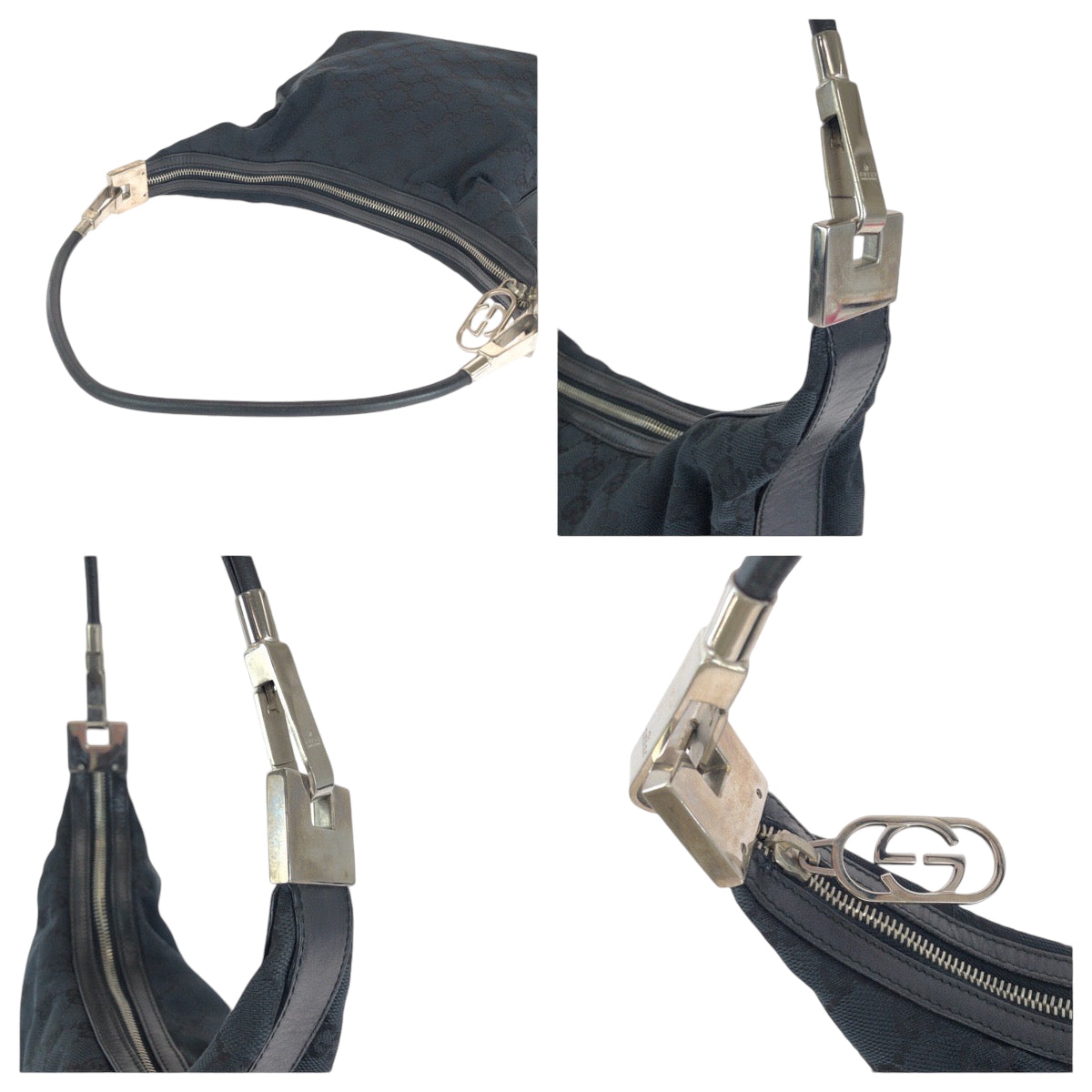 14398
GUCCI グッチ ブラック 黒 シルバー金具 GGキャンバス 001 3814 ホーボー ショルダーバッグ  レディース