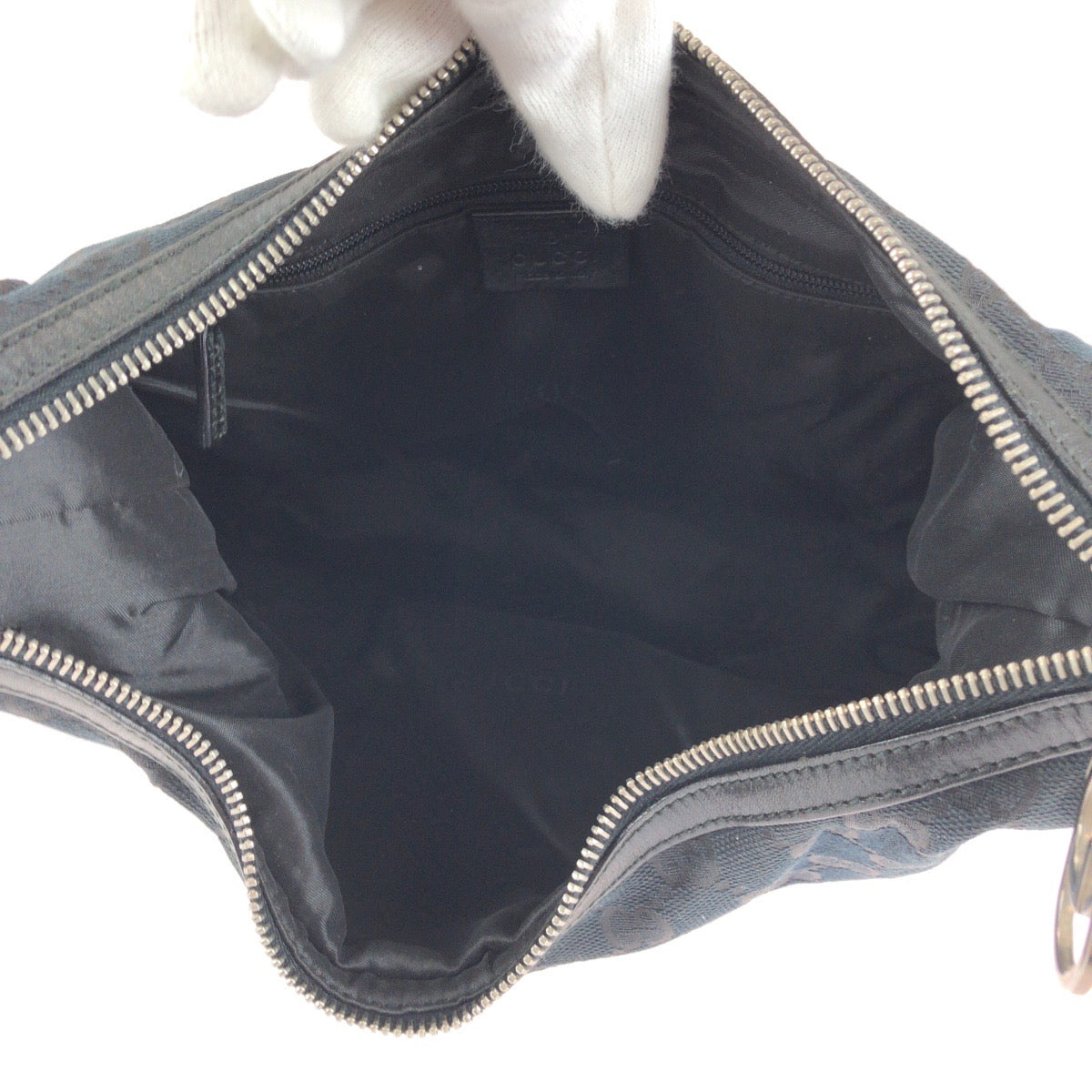 14398
GUCCI グッチ ブラック 黒 シルバー金具 GGキャンバス 001 3814 ホーボー ショルダーバッグ  レディース
