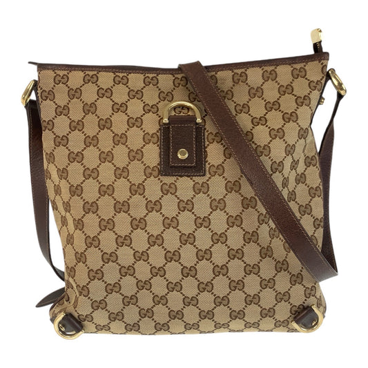 14401
GUCCI グッチ アビー ベージュ ブラウン ゴールド金具 GGキャンバス / レザー 斜め掛け ショルダーバッグ ポシェット  レディース