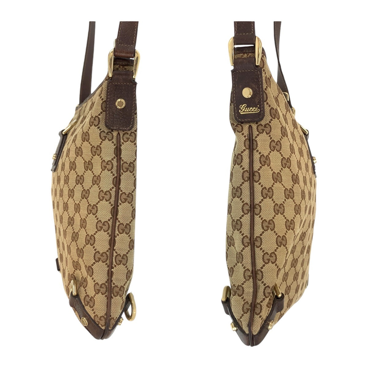 14401
GUCCI グッチ アビー ベージュ ブラウン ゴールド金具 GGキャンバス / レザー 斜め掛け ショルダーバッグ ポシェット  レディース