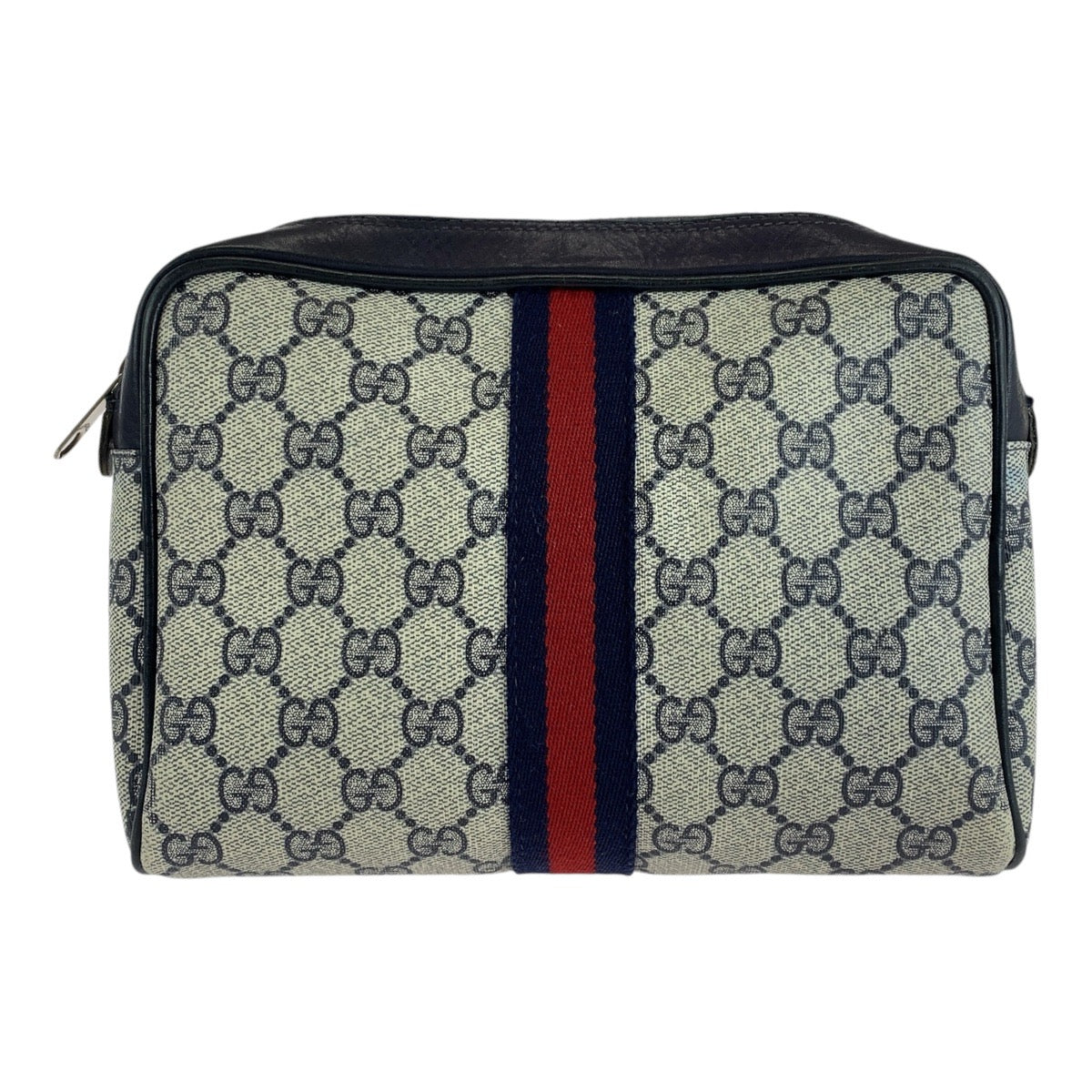 14403
GUCCI グッチ シェリーライン グレー ネイビー GGスプリームキャンバス / レザー クラッチバッグ セカンドバッグ  レディース
