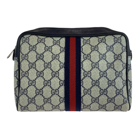 14403
GUCCI グッチ シェリーライン グレー ネイビー GGスプリームキャンバス / レザー クラッチバッグ セカンドバッグ  レディース