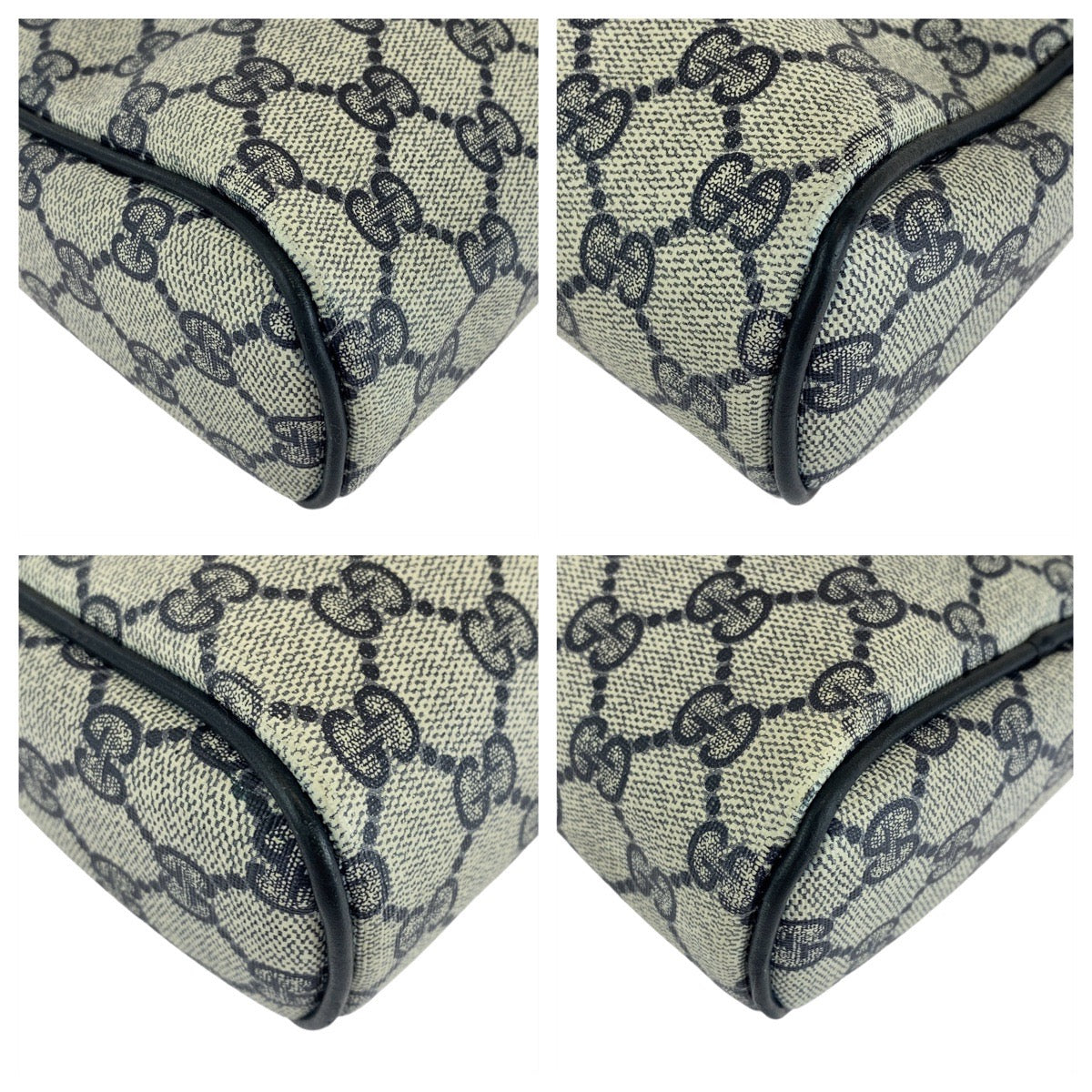 14403
GUCCI グッチ シェリーライン グレー ネイビー GGスプリームキャンバス / レザー クラッチバッグ セカンドバッグ  レディース