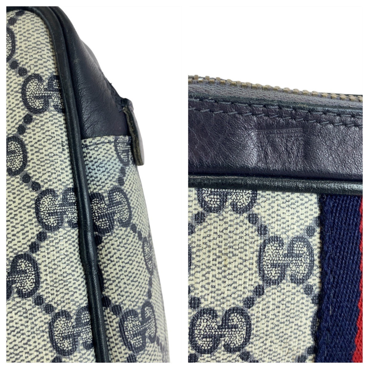 14403
GUCCI グッチ シェリーライン グレー ネイビー GGスプリームキャンバス / レザー クラッチバッグ セカンドバッグ  レディース