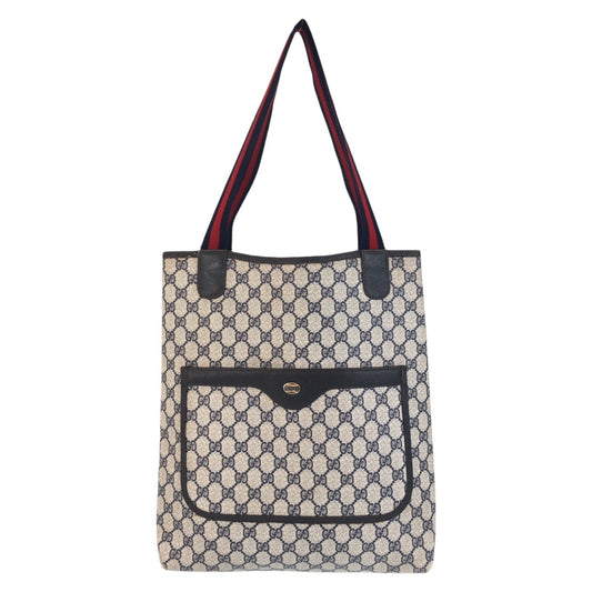 13913
GUCCI グッチ ヴィンテージ シェリーライン オールドグッチ グレー ネイビー PVC 39 02 003 トートバッグ ショルダーバッグ  レディース