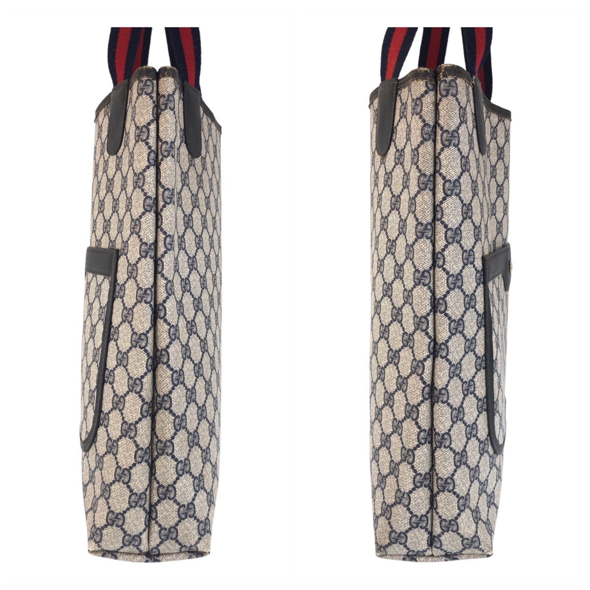 13913
GUCCI グッチ ヴィンテージ シェリーライン オールドグッチ グレー ネイビー PVC 39 02 003 トートバッグ ショルダーバッグ  レディース