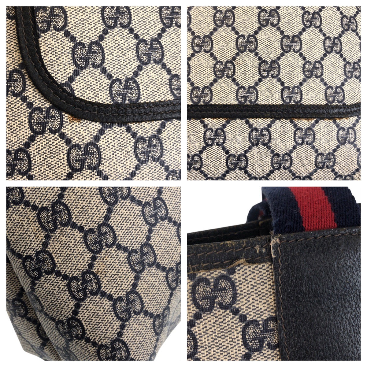 13913
GUCCI グッチ ヴィンテージ シェリーライン オールドグッチ グレー ネイビー PVC 39 02 003 トートバッグ ショルダーバッグ  レディース