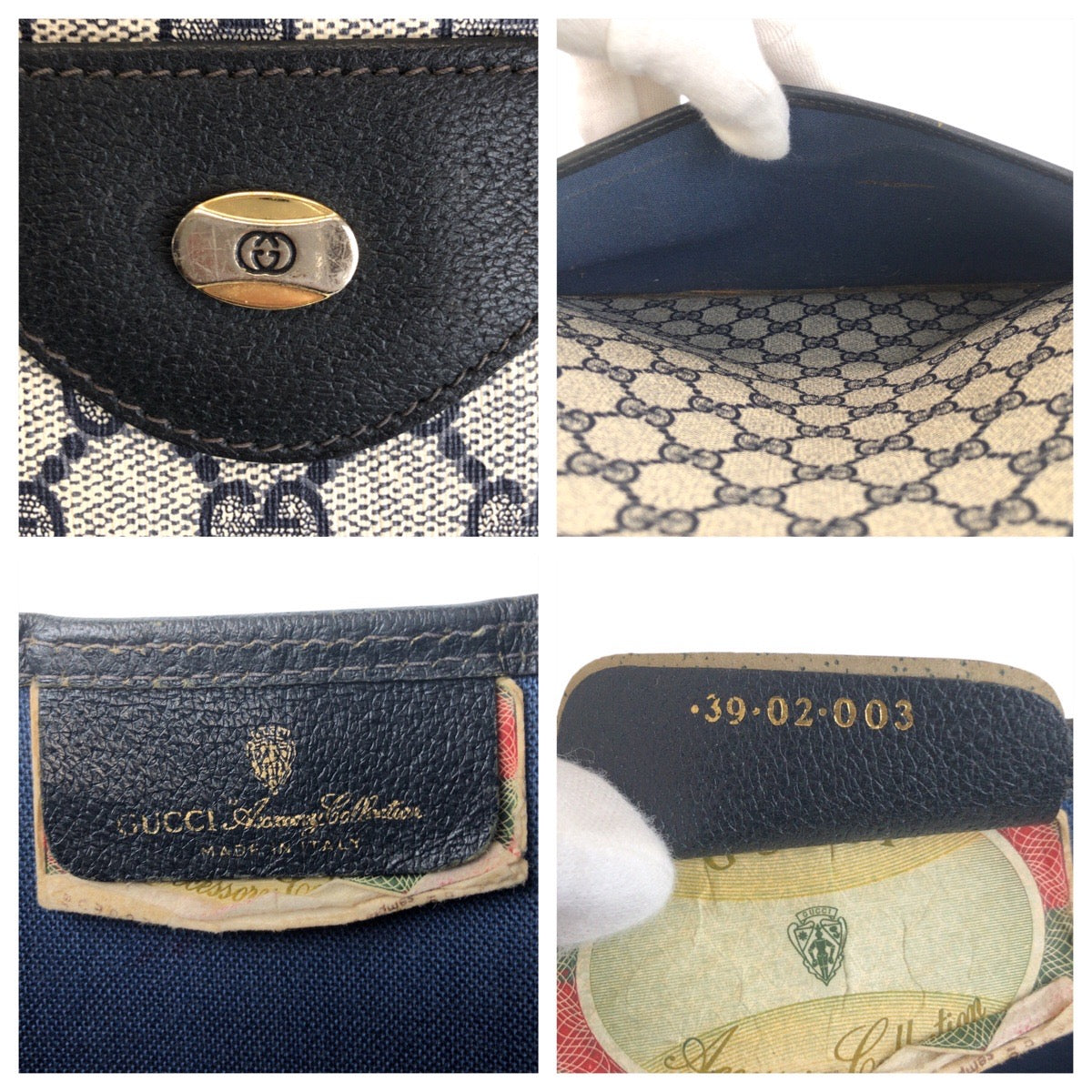 13913
GUCCI グッチ ヴィンテージ シェリーライン オールドグッチ グレー ネイビー PVC 39 02 003 トートバッグ ショルダーバッグ  レディース