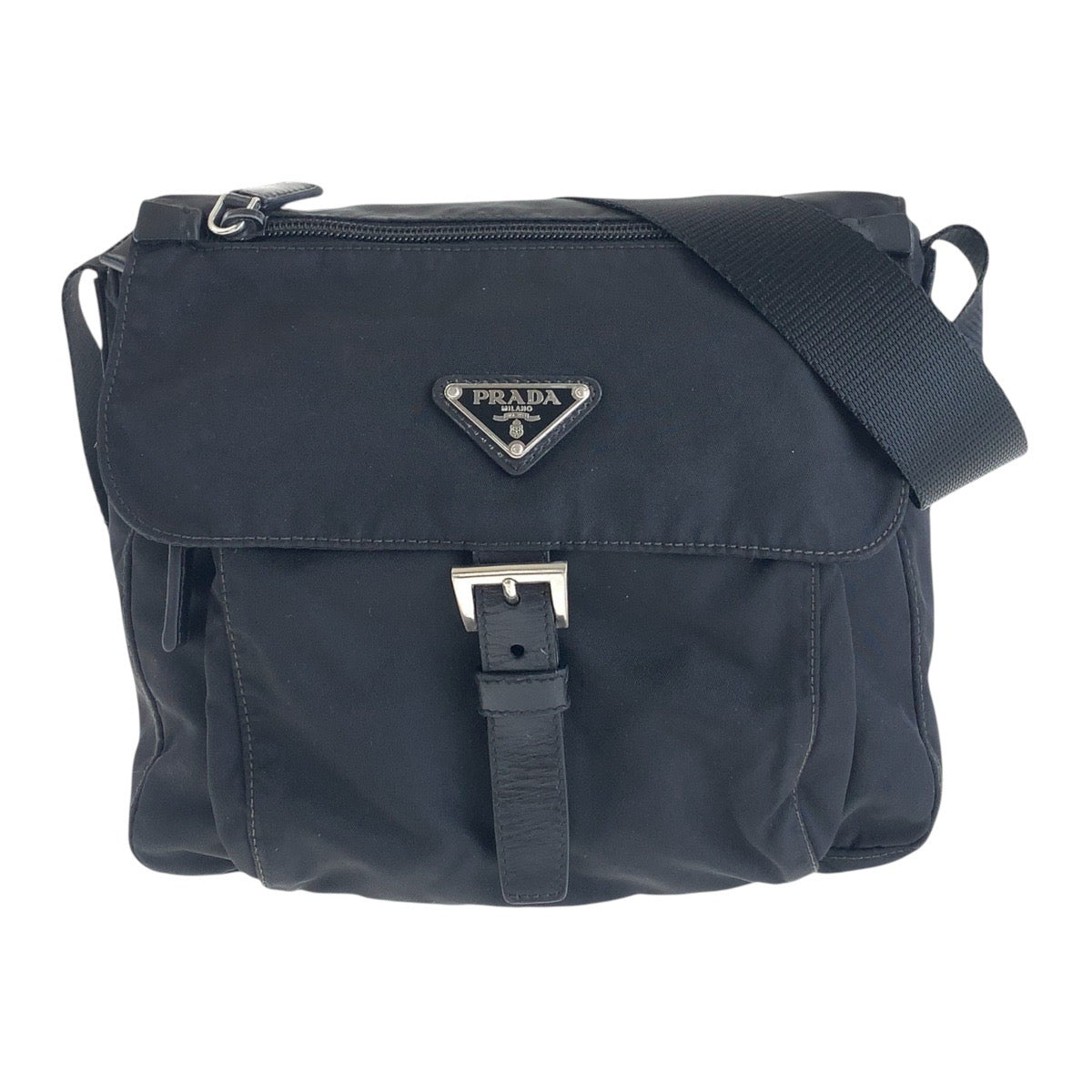 14404
PRADA プラダ テスート 三角ロゴプレート ブラック 黒 シルバー金具 ナイロン ショルダーバッグ ポシェット  レディース ABP24