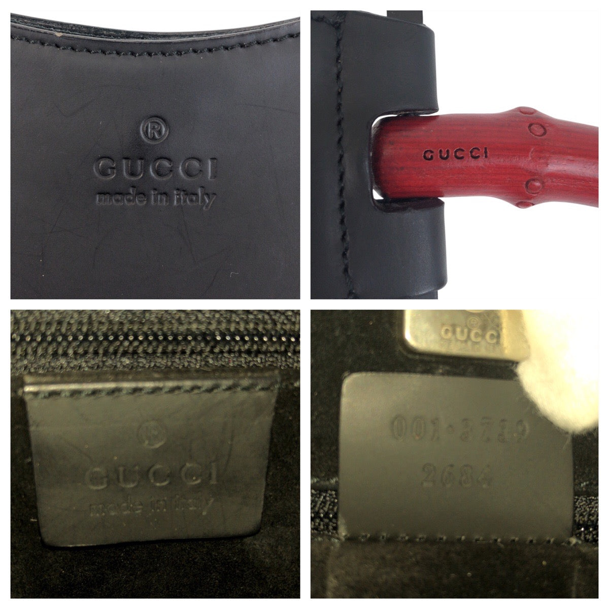 13914
GUCCI グッチ バンブー ブラック 黒 レッド レザー / バンブー 001 3739 ショルダーバッグ ホーボー  レディース