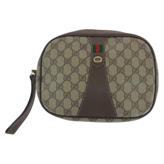 14405
GUCCI グッチ ヴィンテージ オールドグッチ シェリーライン インターロッキング ブラウン ゴールド金具 GGスプリームキャンバス / レザー 156 01 034 ポーチ セカンドバッグ 男女兼用  レディース