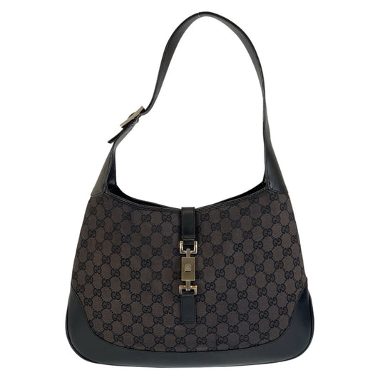 14406
GUCCI グッチ ジャッキー ブラック 黒 シルバー金具 GGキャンバス / レザー 001 3346 ホーボー ショルダーバッグ  レディース