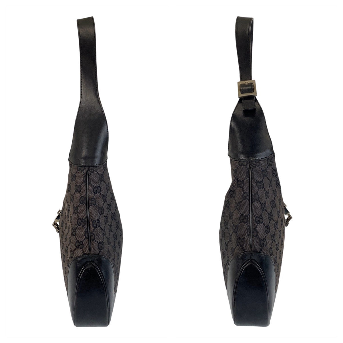 14406
GUCCI グッチ ジャッキー ブラック 黒 シルバー金具 GGキャンバス / レザー 001 3346 ホーボー ショルダーバッグ  レディース