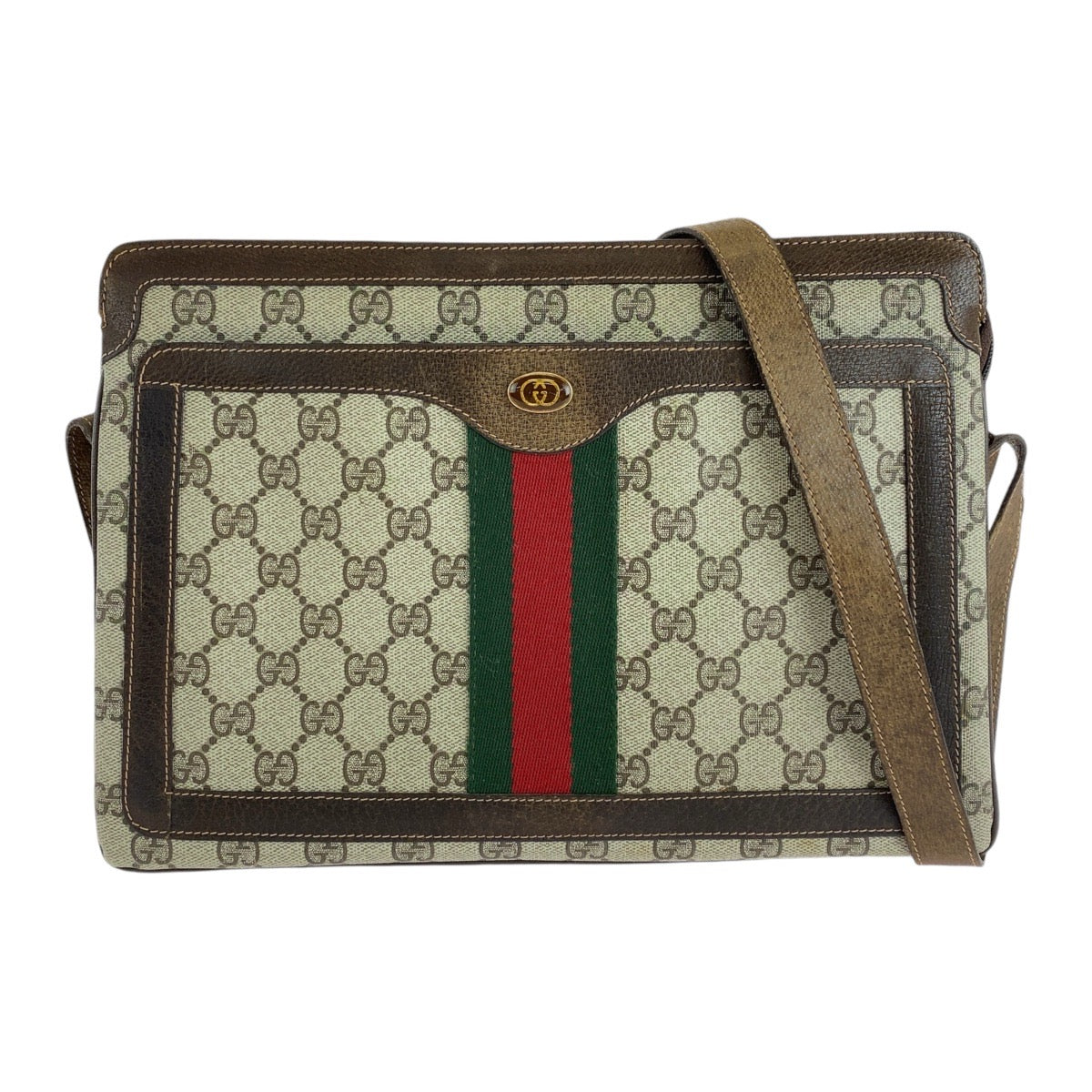 14407
GUCCI グッチ ヴィンテージ シェリーライン オールドグッチ ブラウン ゴールド金具 GGスプリームキャンバス / レザー 001 16 4035 斜め掛け ショルダーバッグ  レディース