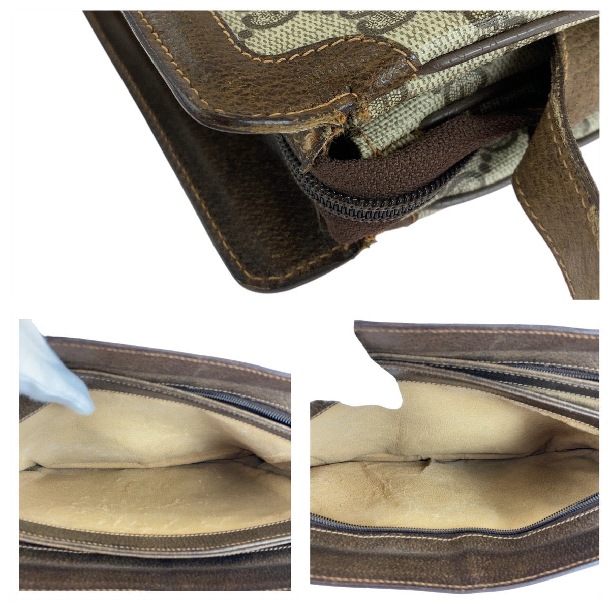 14407
GUCCI グッチ ヴィンテージ シェリーライン オールドグッチ ブラウン ゴールド金具 GGスプリームキャンバス / レザー 001 16 4035 斜め掛け ショルダーバッグ  レディース