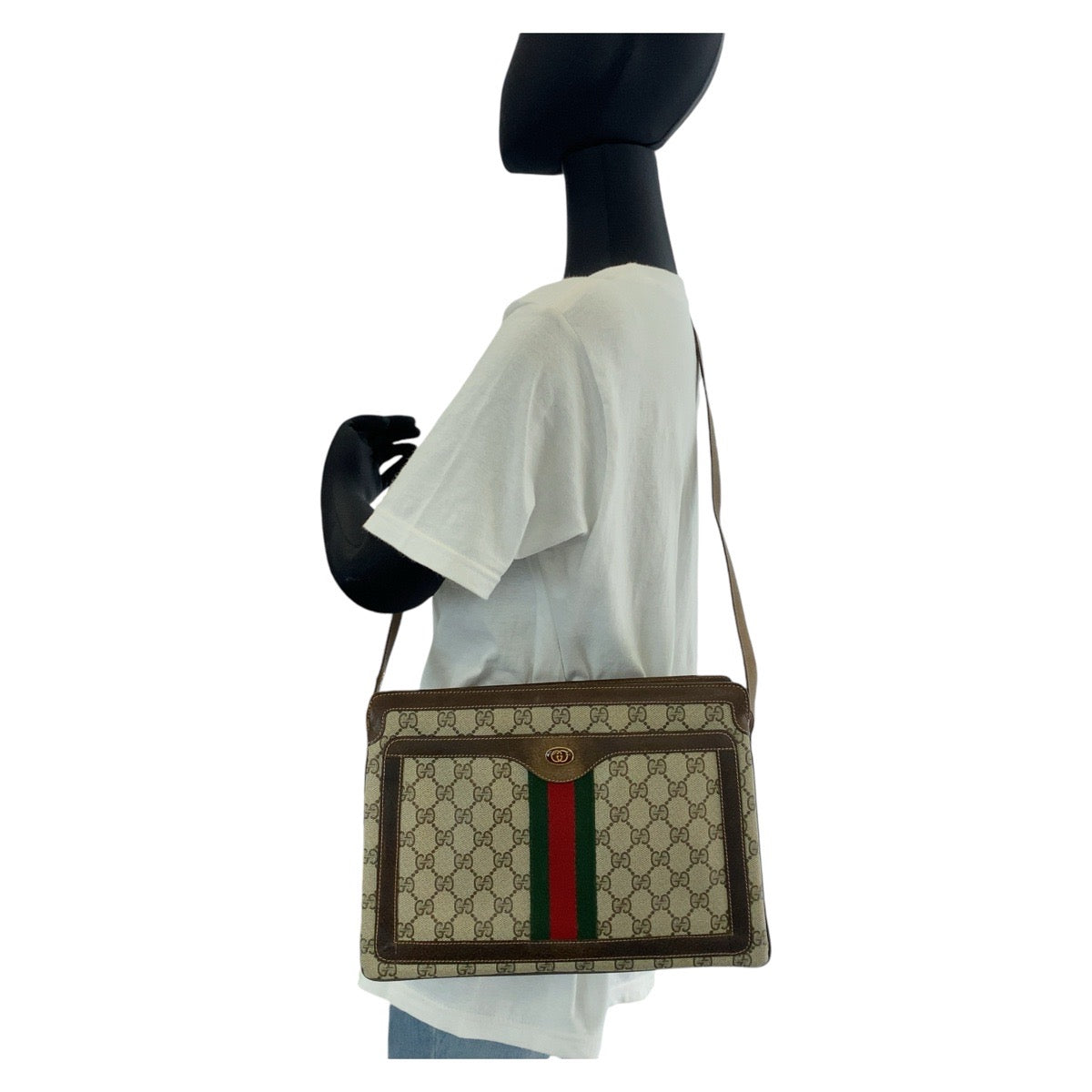 14407
GUCCI グッチ ヴィンテージ シェリーライン オールドグッチ ブラウン ゴールド金具 GGスプリームキャンバス / レザー 001 16 4035 斜め掛け ショルダーバッグ  レディース