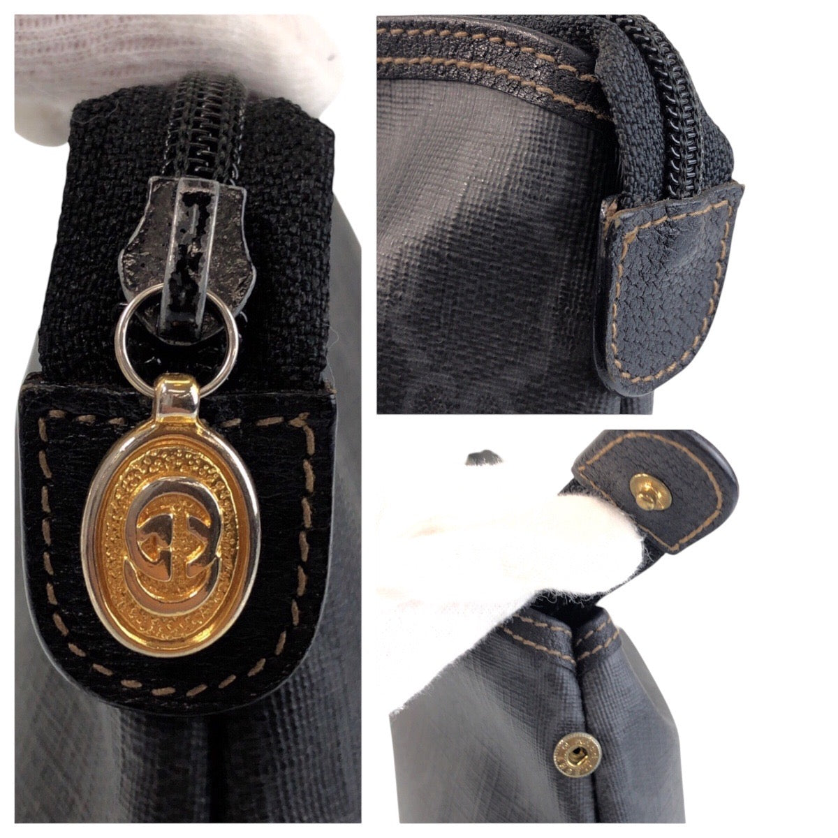 13915
GUCCI グッチ ヴィンテージ オールドグッチ ブラック 黒 ゴールド金具 PVC 156 01 045 クラッチバッグ セカンドバッグ  メンズ