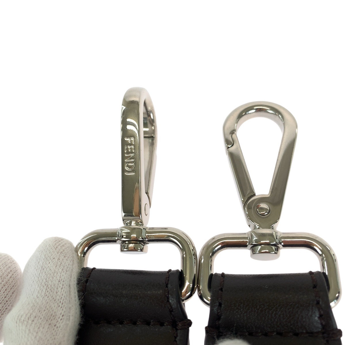FENDI フェンディ ピーカブー ショルダーストラップのみ ブラウン シルバー金具 レザー ショルダーバッグ  レディース
