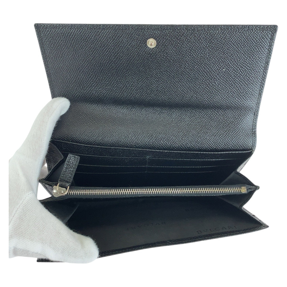 BVLGARI ブルガリ ブラック 黒 シルバー金具 レザー ロングウォレット  メンズ