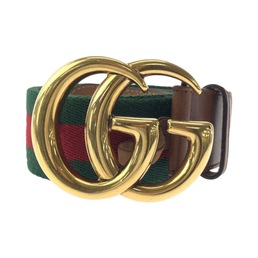 14409
GUCCI グッチ GGマーモント シェリーライン 75cm/30inc ブラウン レッド グリーン ゴールド金具 レザー 1476 ベルト バックル  メンズ