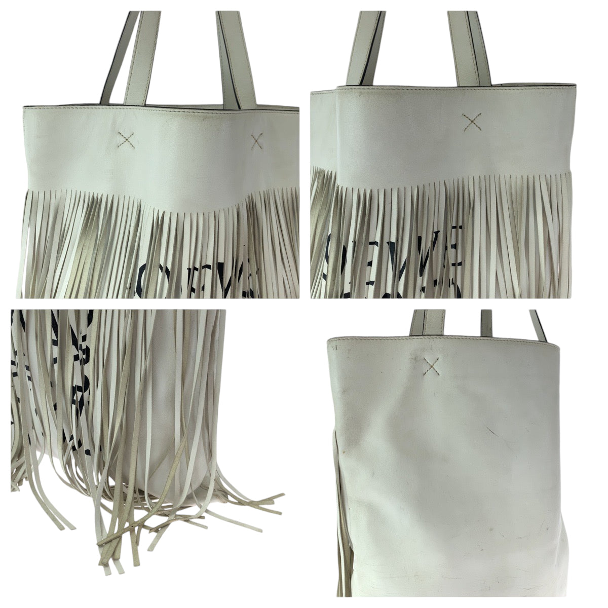 13919
LOEWE ロエベ アナグラム ロゴデザインバーティカル フリンジ ホワイト ブラック 黒 レザー トートバッグ ショルダーバッグ  レディース