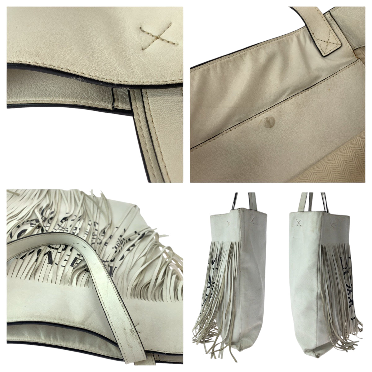 13919
LOEWE ロエベ アナグラム ロゴデザインバーティカル フリンジ ホワイト ブラック 黒 レザー トートバッグ ショルダーバッグ  レディース