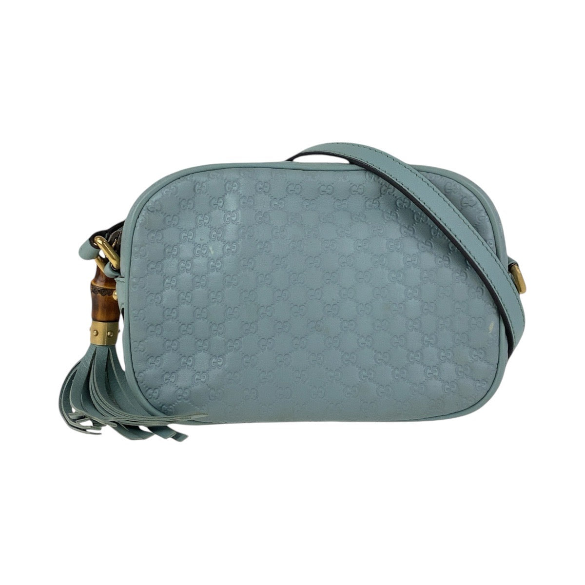 13921
GUCCI グッチ マイクログッチシマ バンブー ブルー ゴールド金具 レザー 309538 斜め掛け ショルダーバッグ ポシェット  レディース AB40