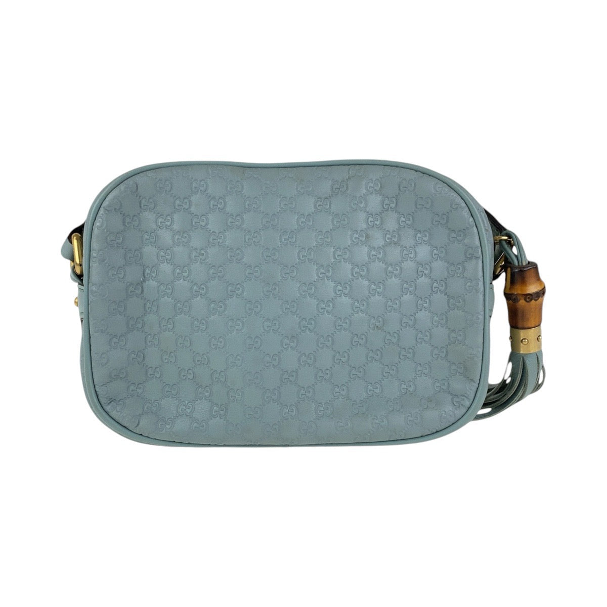 13921
GUCCI グッチ マイクログッチシマ バンブー ブルー ゴールド金具 レザー 309538 斜め掛け ショルダーバッグ ポシェット  レディース AB40