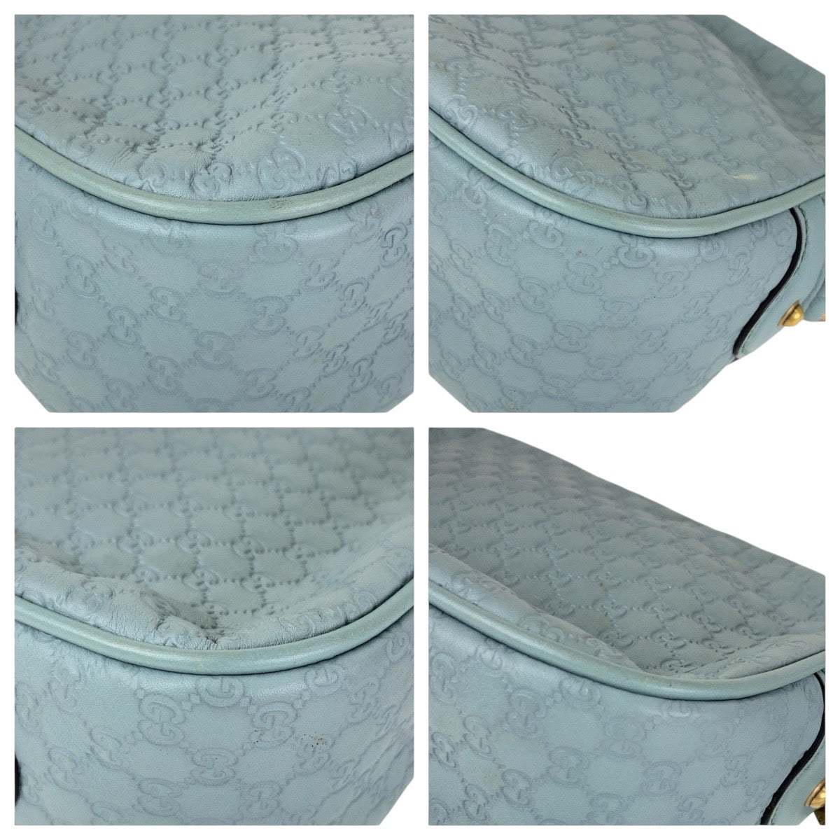 13921
GUCCI グッチ マイクログッチシマ バンブー ブルー ゴールド金具 レザー 309538 斜め掛け ショルダーバッグ ポシェット  レディース AB40