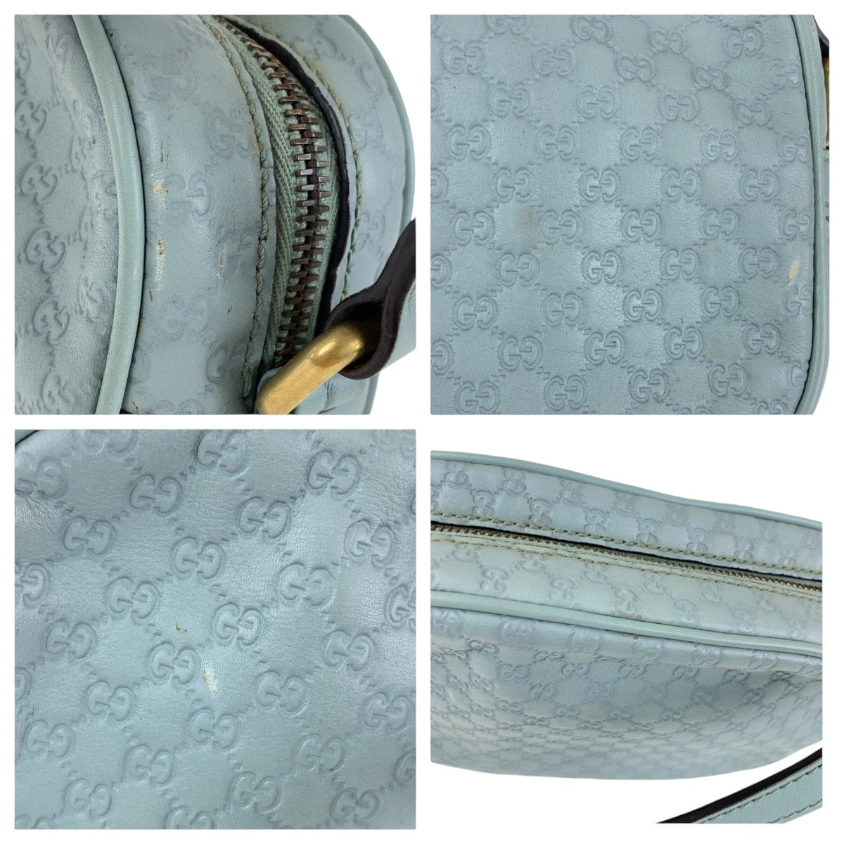 13921
GUCCI グッチ マイクログッチシマ バンブー ブルー ゴールド金具 レザー 309538 斜め掛け ショルダーバッグ ポシェット  レディース AB40