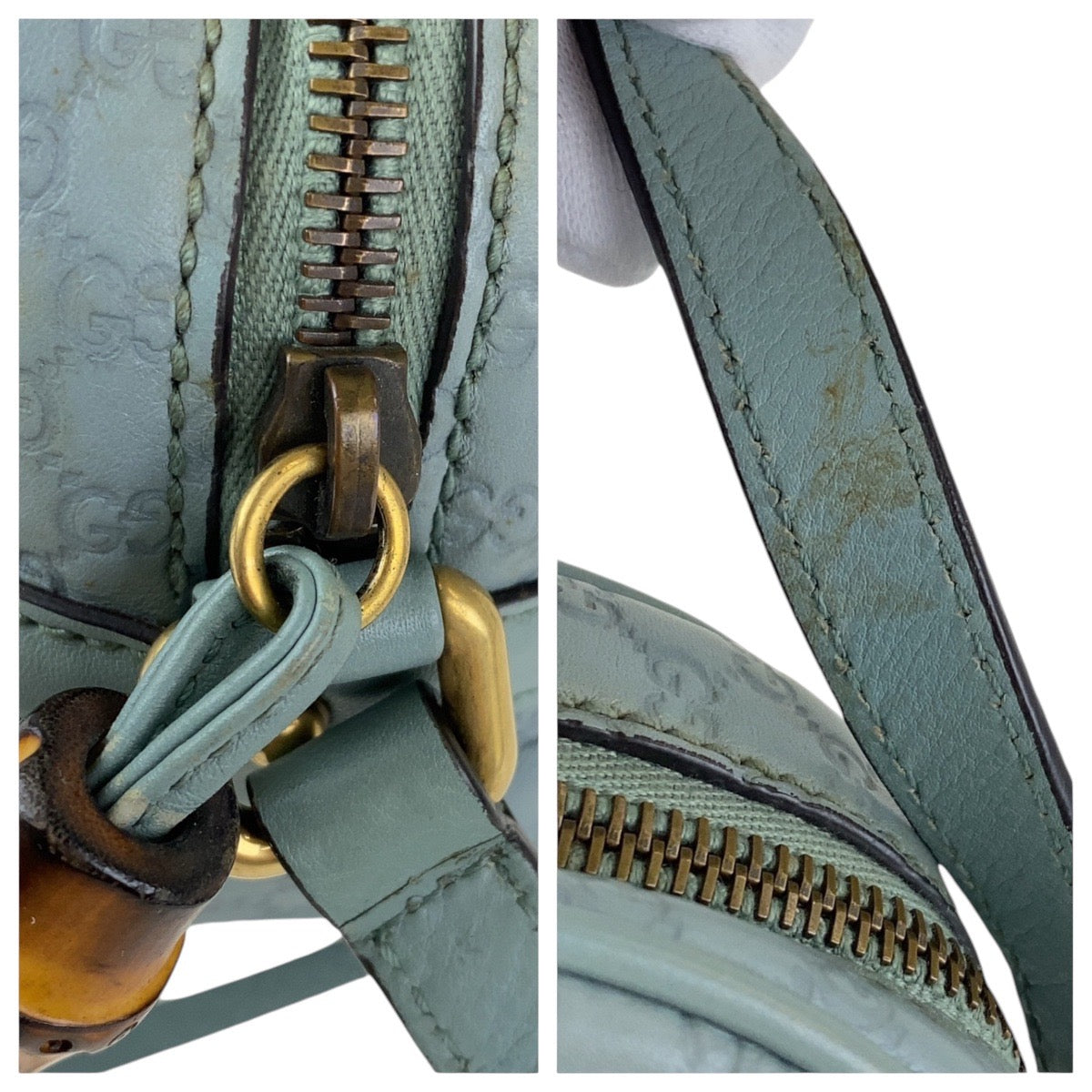13921
GUCCI グッチ マイクログッチシマ バンブー ブルー ゴールド金具 レザー 309538 斜め掛け ショルダーバッグ ポシェット  レディース AB40