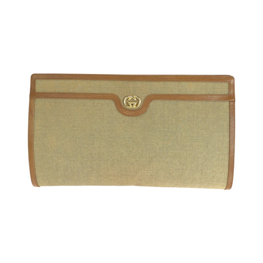 14413
GUCCI グッチ ヴィンテージ オールドグッチ ブラウン ゴールド金具 キャンバス クラッチバッグ セカンドバッグ  レディース