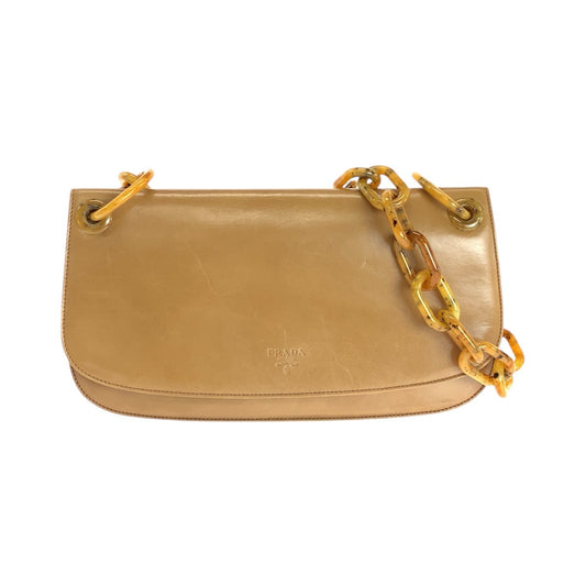 14414
PRADA プラダ ブラウン 茶 シルバー金具 レザー / プラスチック プラチェーン ショルダーバッグ 肩掛け  レディース